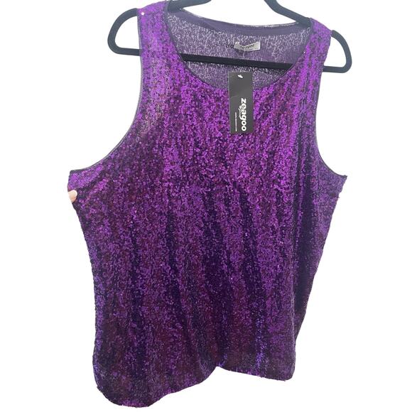 NWT Zeagoo Purple Sequin Sleeveless Top Size 2X Tunic Rounded Bottom Lined - Picture 1 of 6